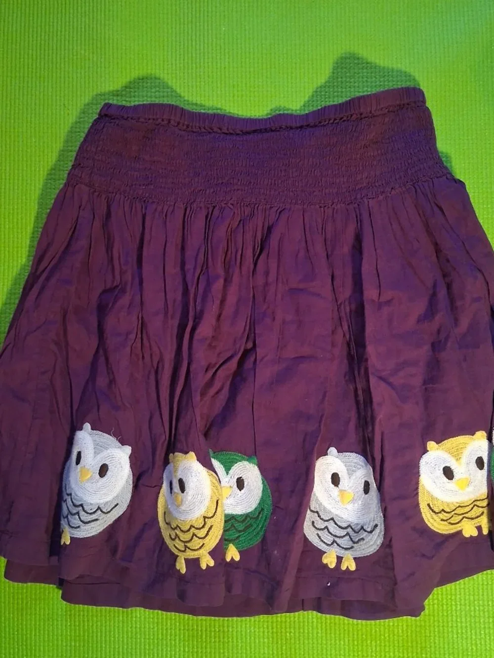 mini Boden 100% Cotton Purple Embroidered Owl Skirt